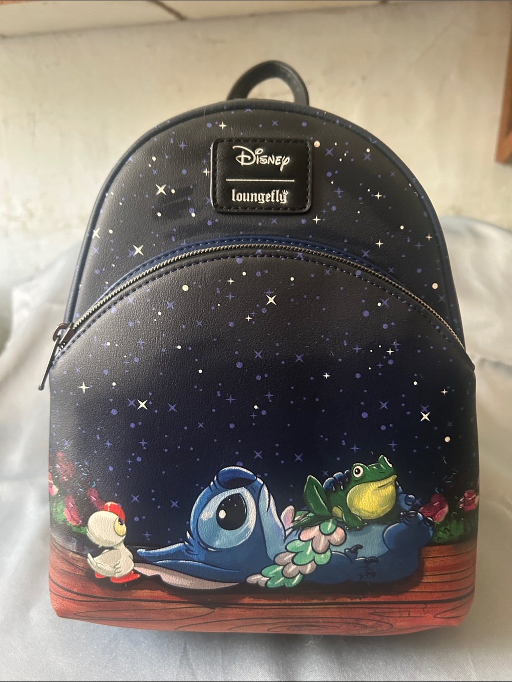 Loungefly Navy Blue Stitch & Friends Mini Backpack with Floral Accents